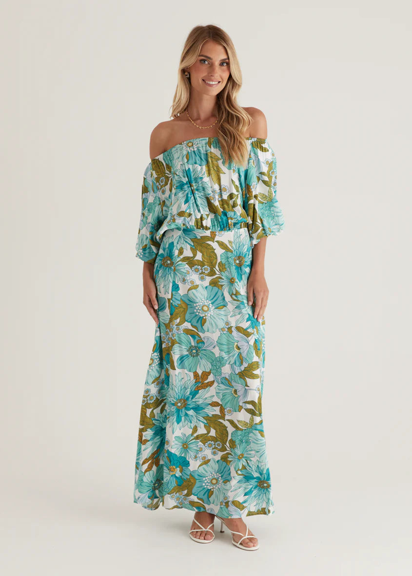 Hallie Off Shoulder Maxi Dress - Amaya Green