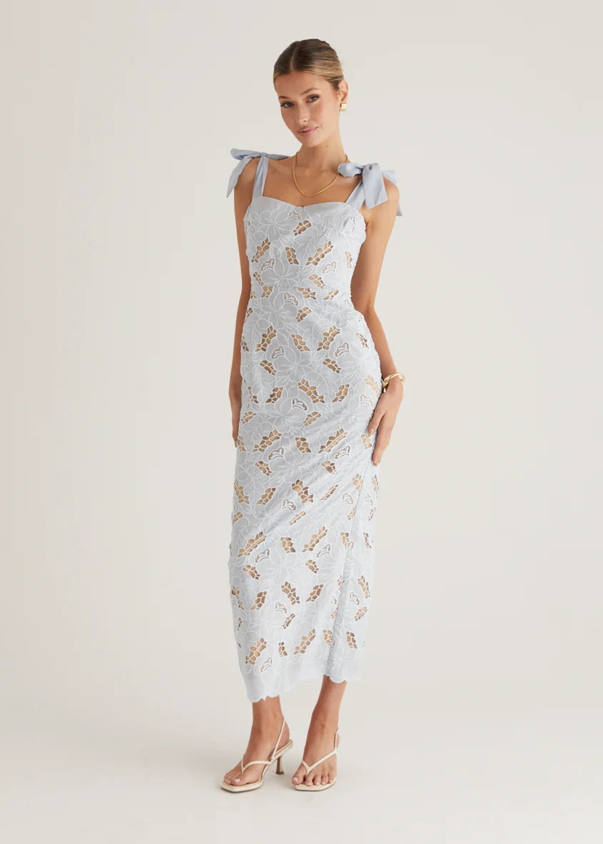 Serenity Embroidered Maxi Dress - Baby Blue