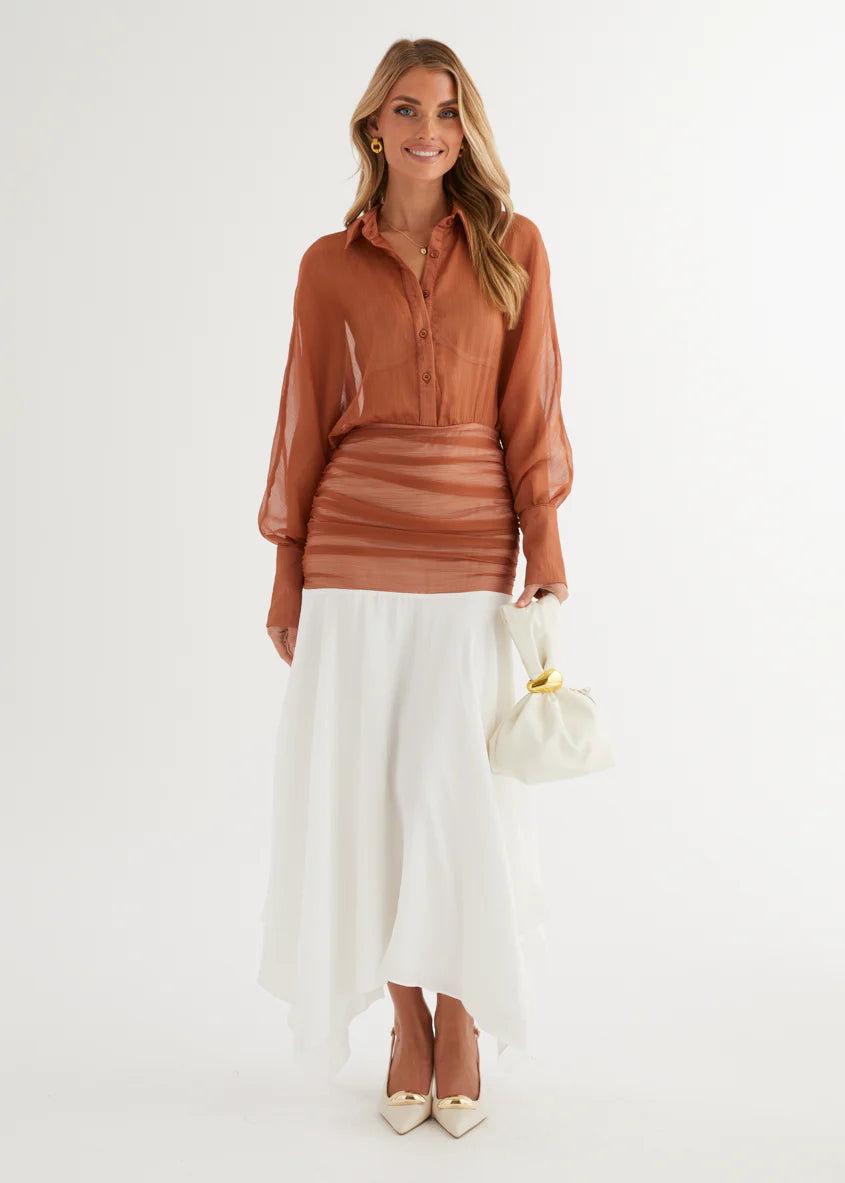 Starshine Midi Dress - Rust Splice