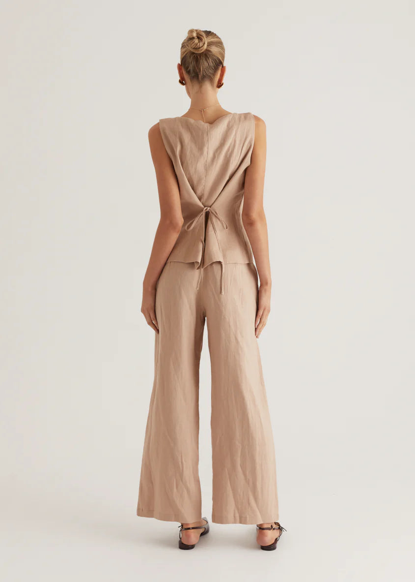 Thalia Linen Vest Top - Taupe