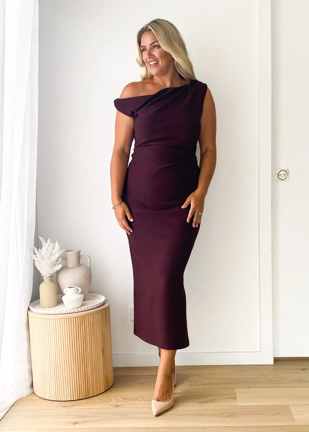 Java Off Shoulder Midi Dress - Mulberry