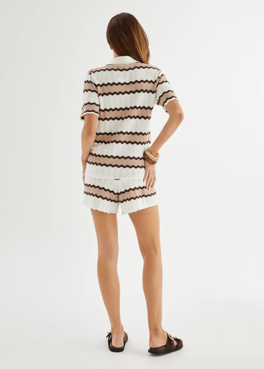 Riverina Knit Shorts - Choc Stripe