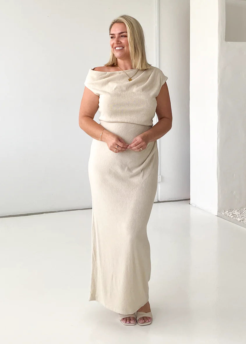 Tarni One Shoulder Maxi Dress - Oat