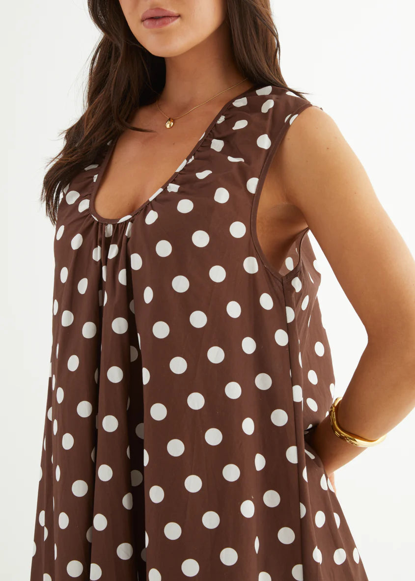 Lateasha Dress - Brown Polka Dot