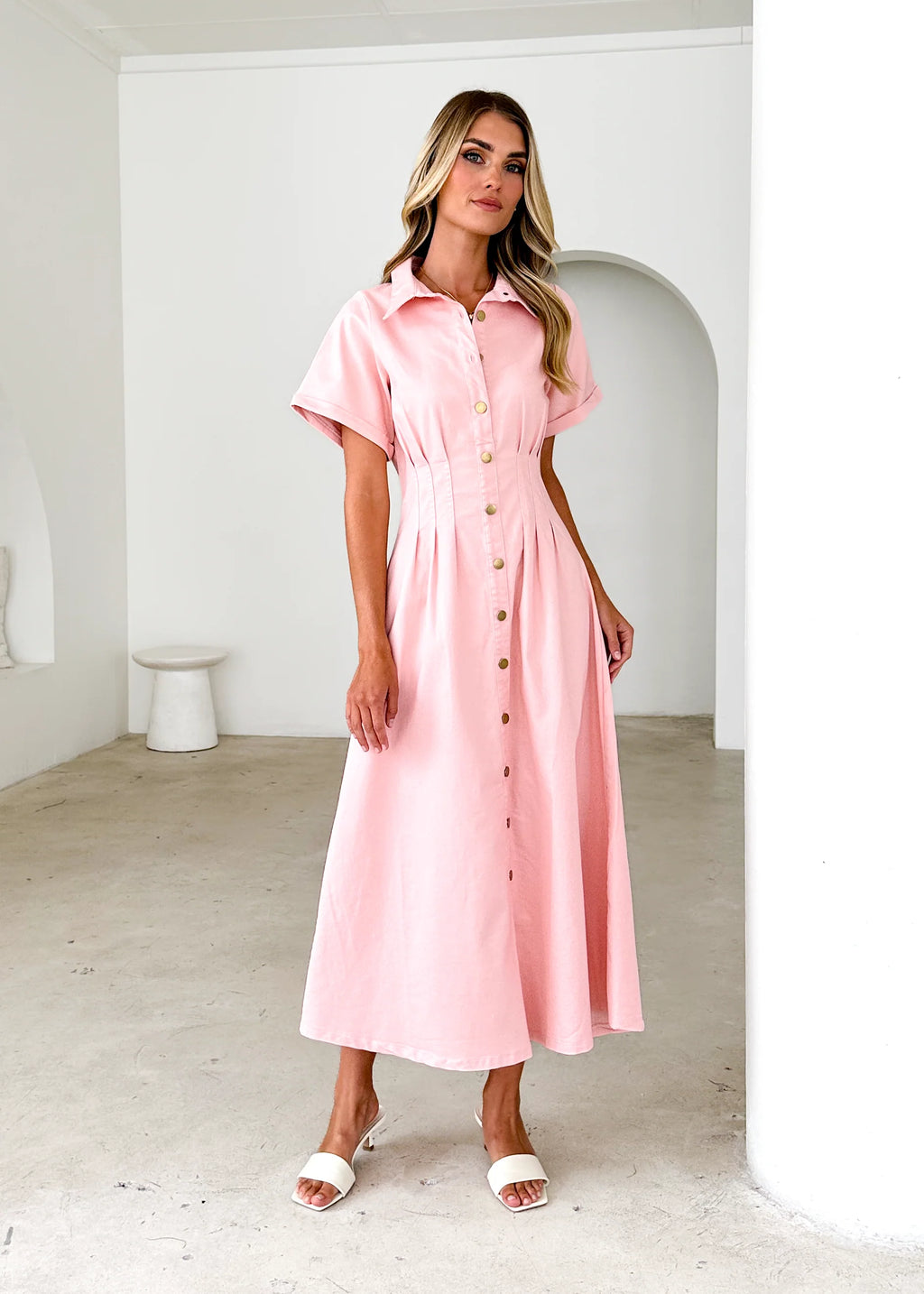 Annika Denim Midi Dress - Pink