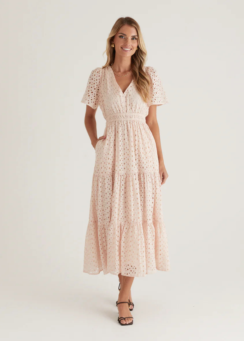 Pia Maxi Dress - Baby Pink Anglaise