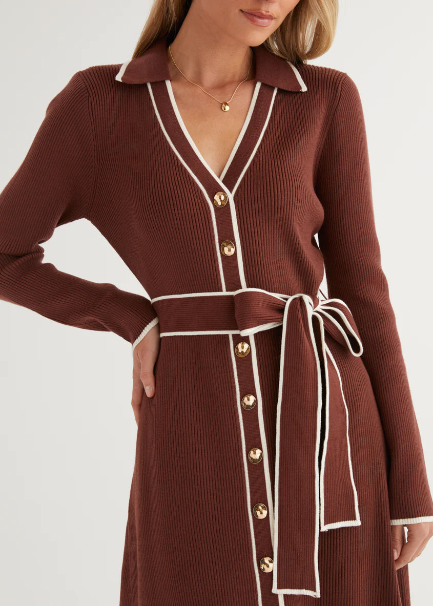 Stephanie Knit Midi Dress - Brown