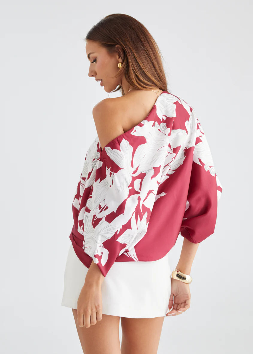 Maui Off Shoulder Top - Ruby Floral