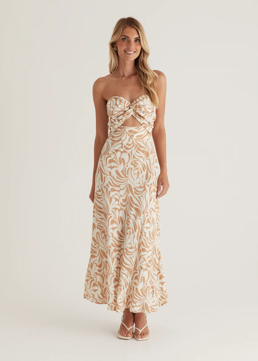 Bindi Strapless Maxi Dress - Beige Swirl