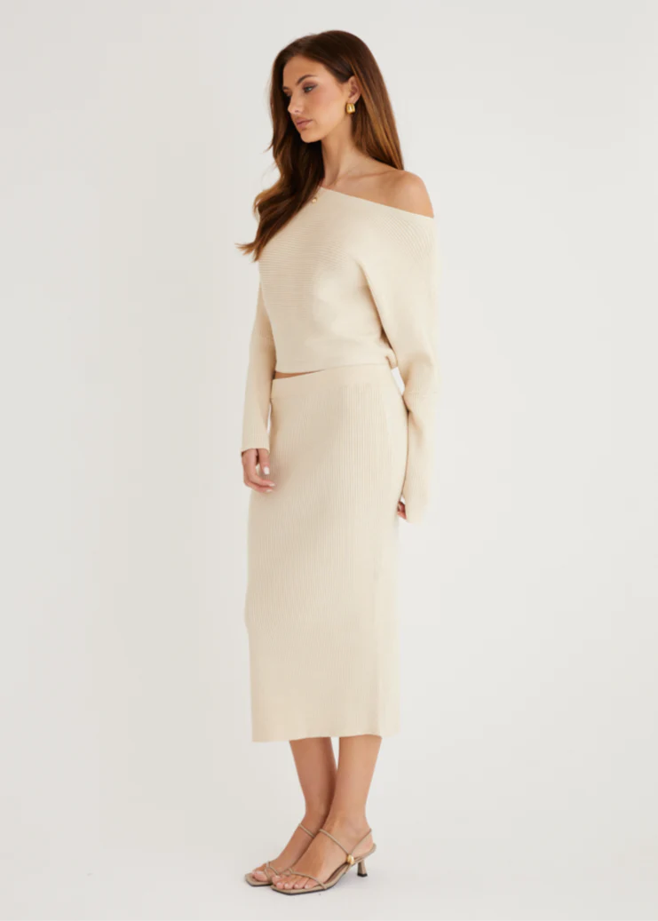 Alley Knit Midi Skirt - Beige