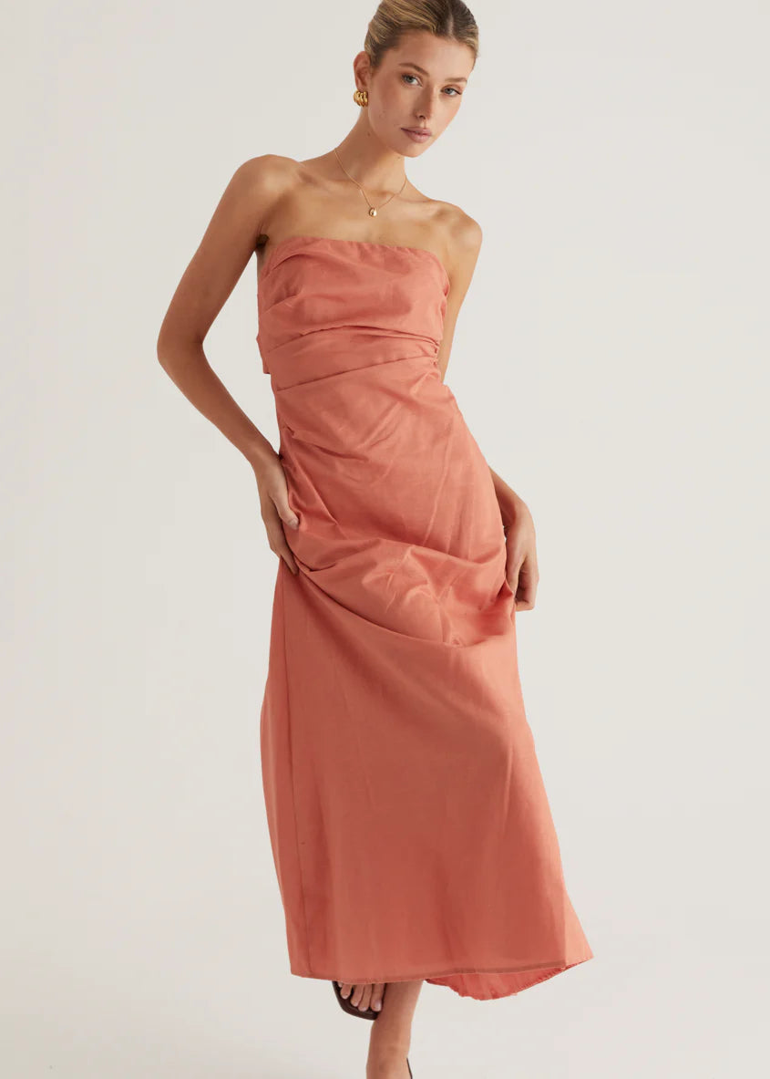 Emily Strapless Maxi Dress - Coral