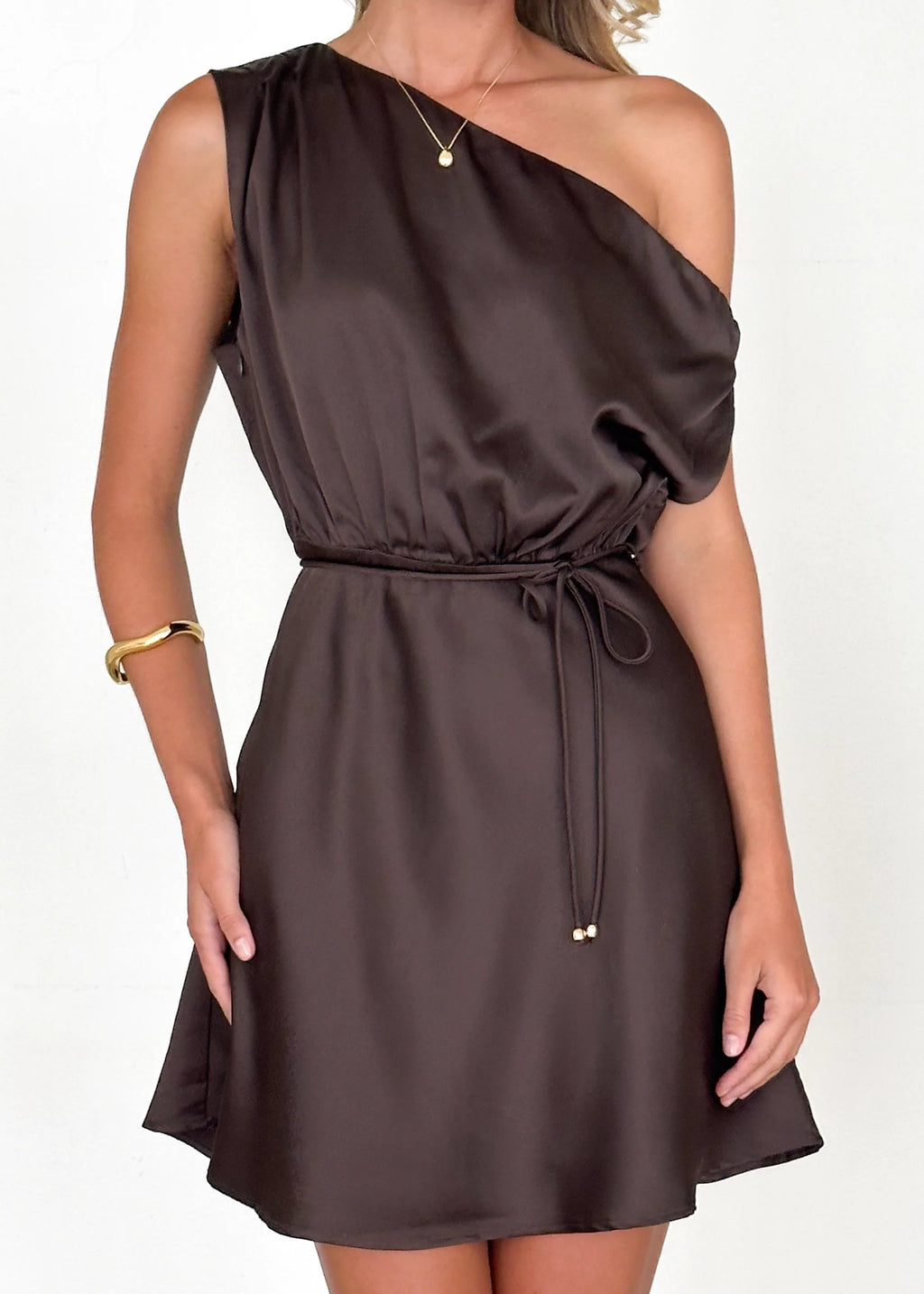 Zeke One Shoulder Dress - Chocolate