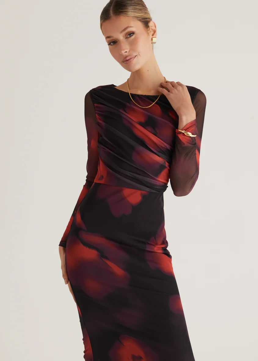 Ashville Mesh Maxi Dress - Black Watercolour