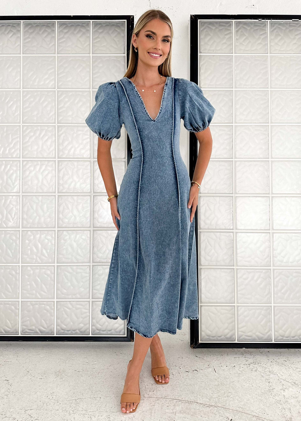 Madrie Stretch Denim Dress - Mid Blue