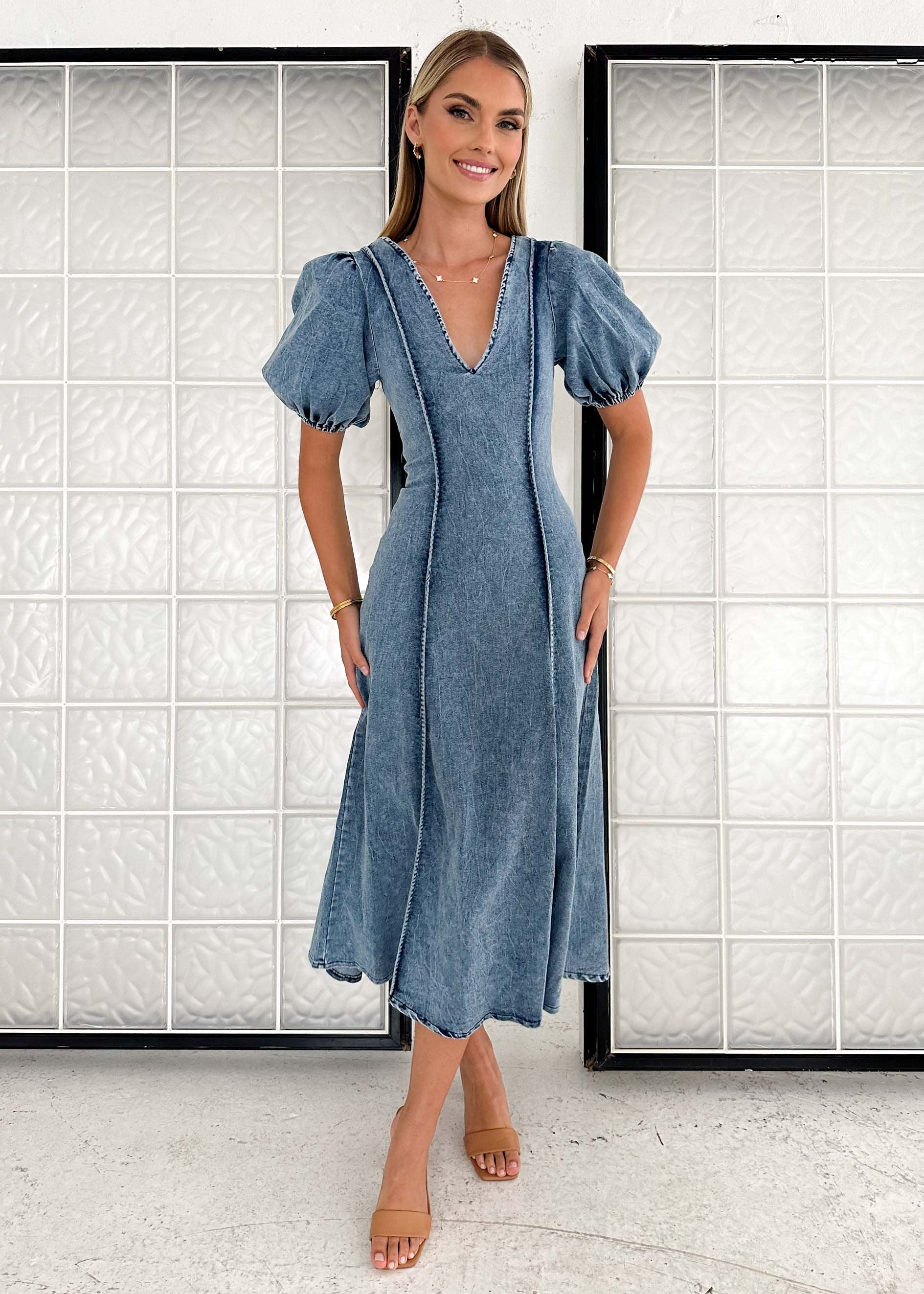Madrie Stretch Denim Dress - Mid Blue