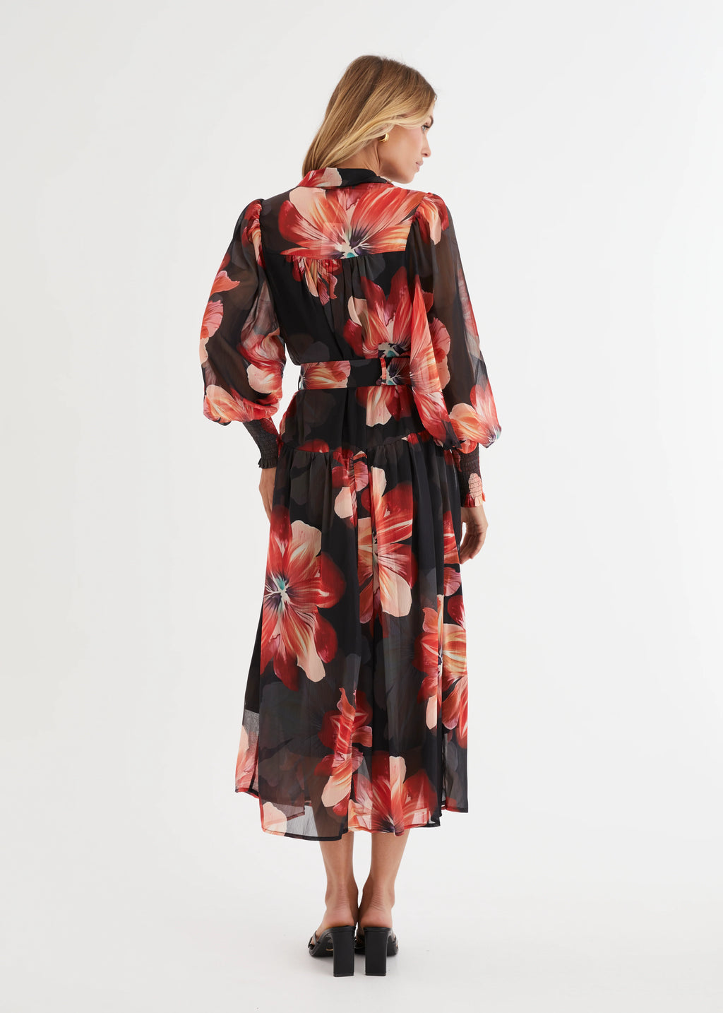 Aleera Midi Dress - Black Floral