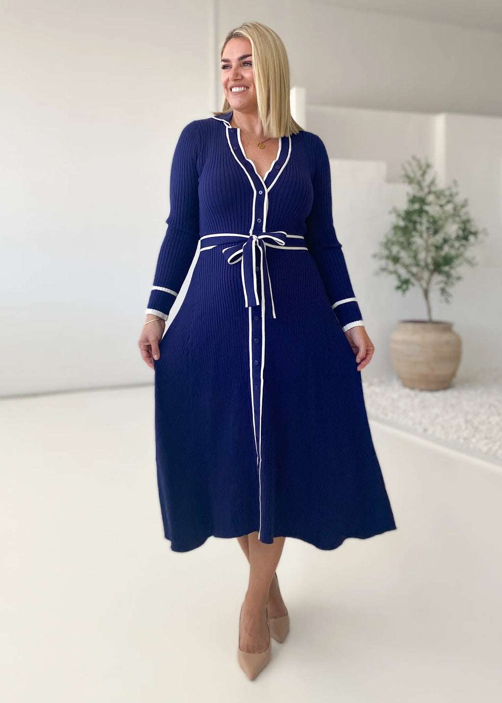 Adah Knit Midi Dress - Navy