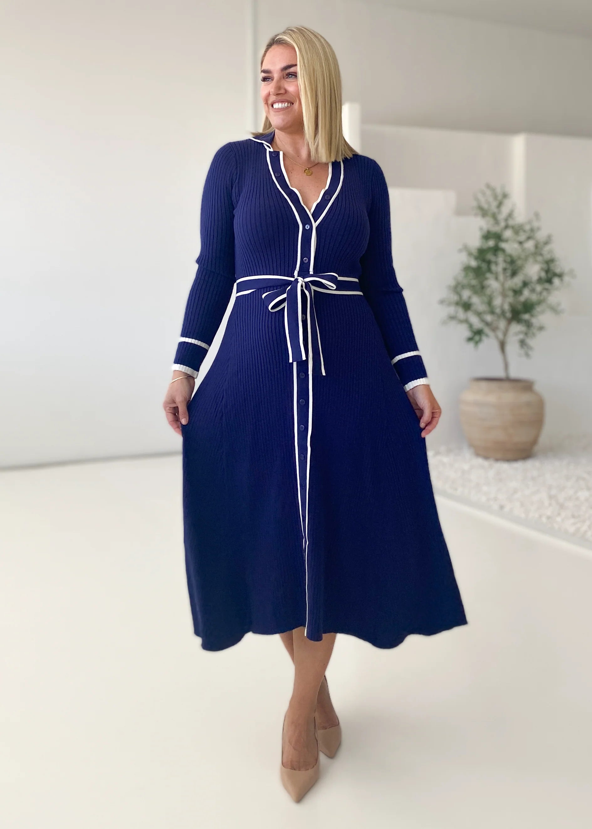 Adah Knit Midi Dress - Navy