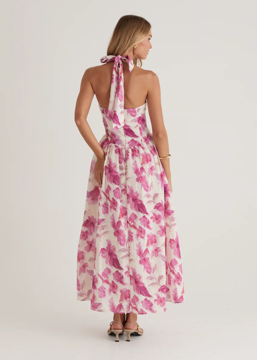 Faithless Halter Maxi Dress - Pink Flowers