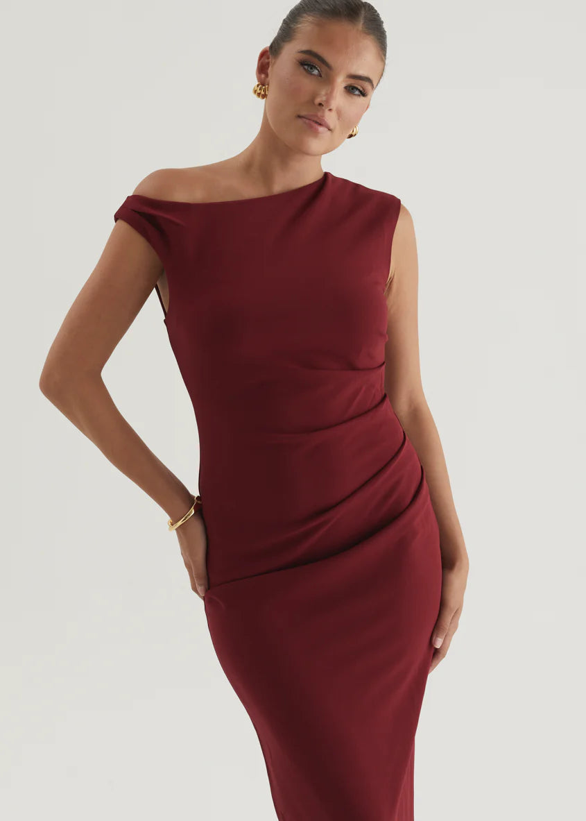 Carmella One Shoulder Maxi Dress - Burgundy