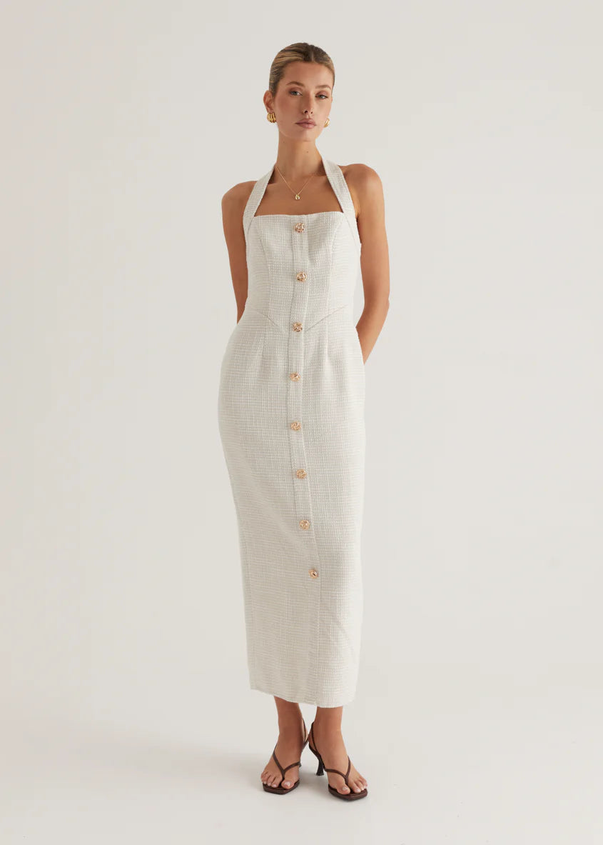 Marina Halter Midi Dress - Off White