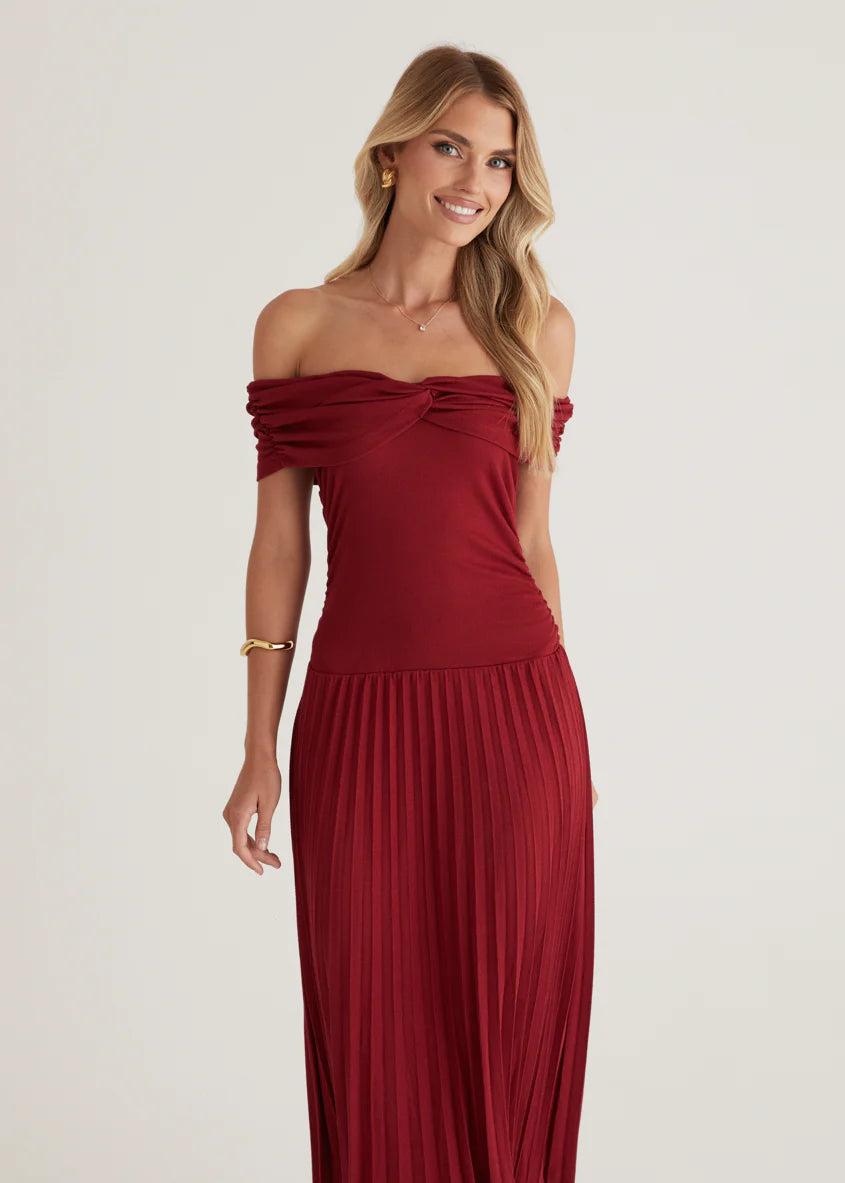 Lottie Off Shoulder Maxi Dress - Burgundy