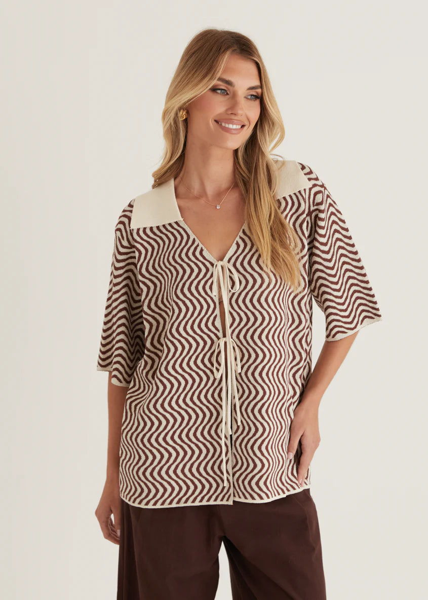 Charley Knit Top - Brown Swirl