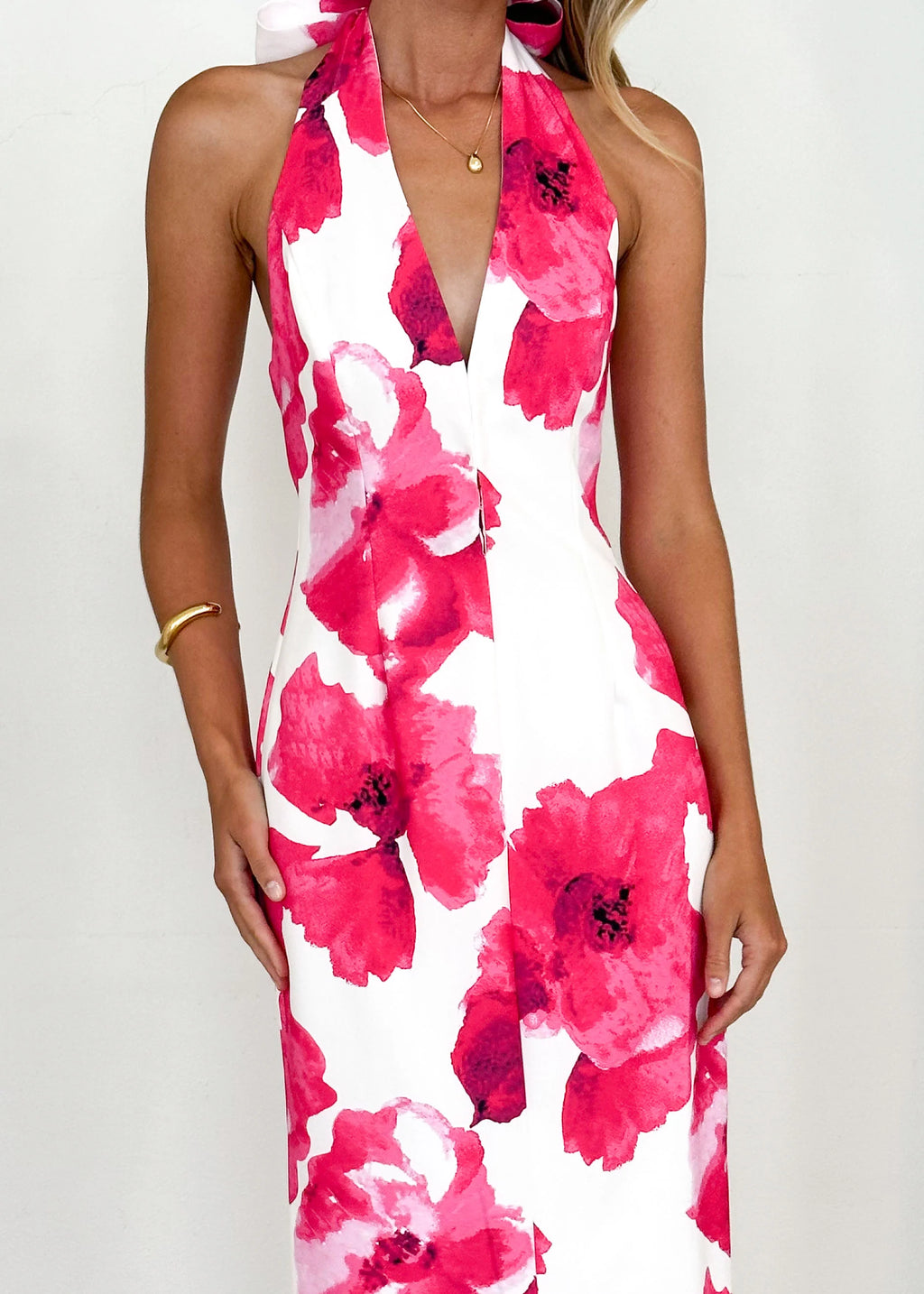 Tibetan Halter Maxi Dress - Pink Floral