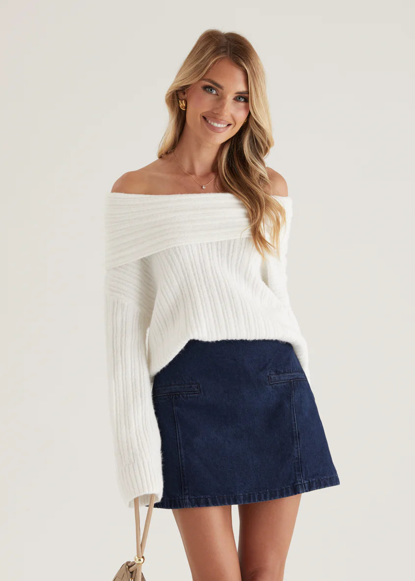 Natlie Off Shoulder Sweater - Off White