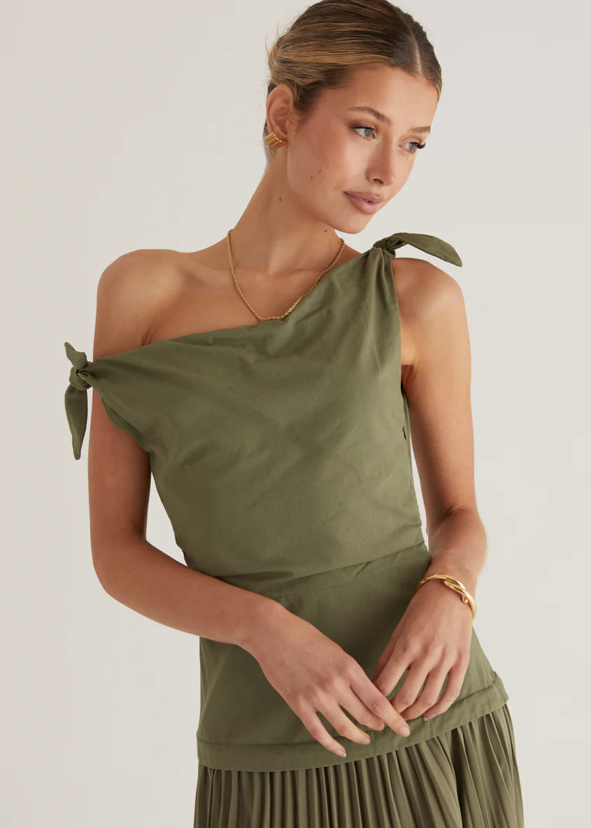 Keyla One Shoulder Maxi Dress - Khaki