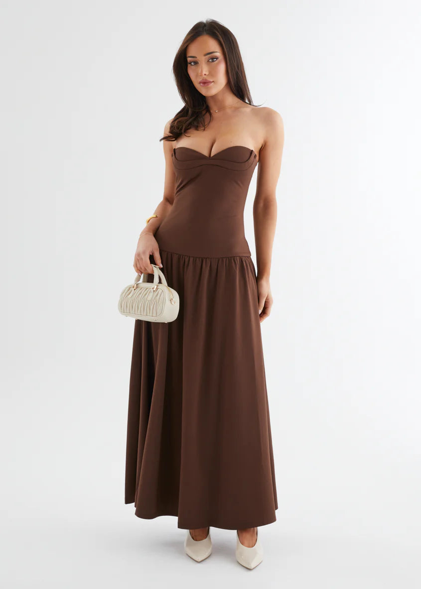 Rheanna Strapless Midi Dress - Chocolate