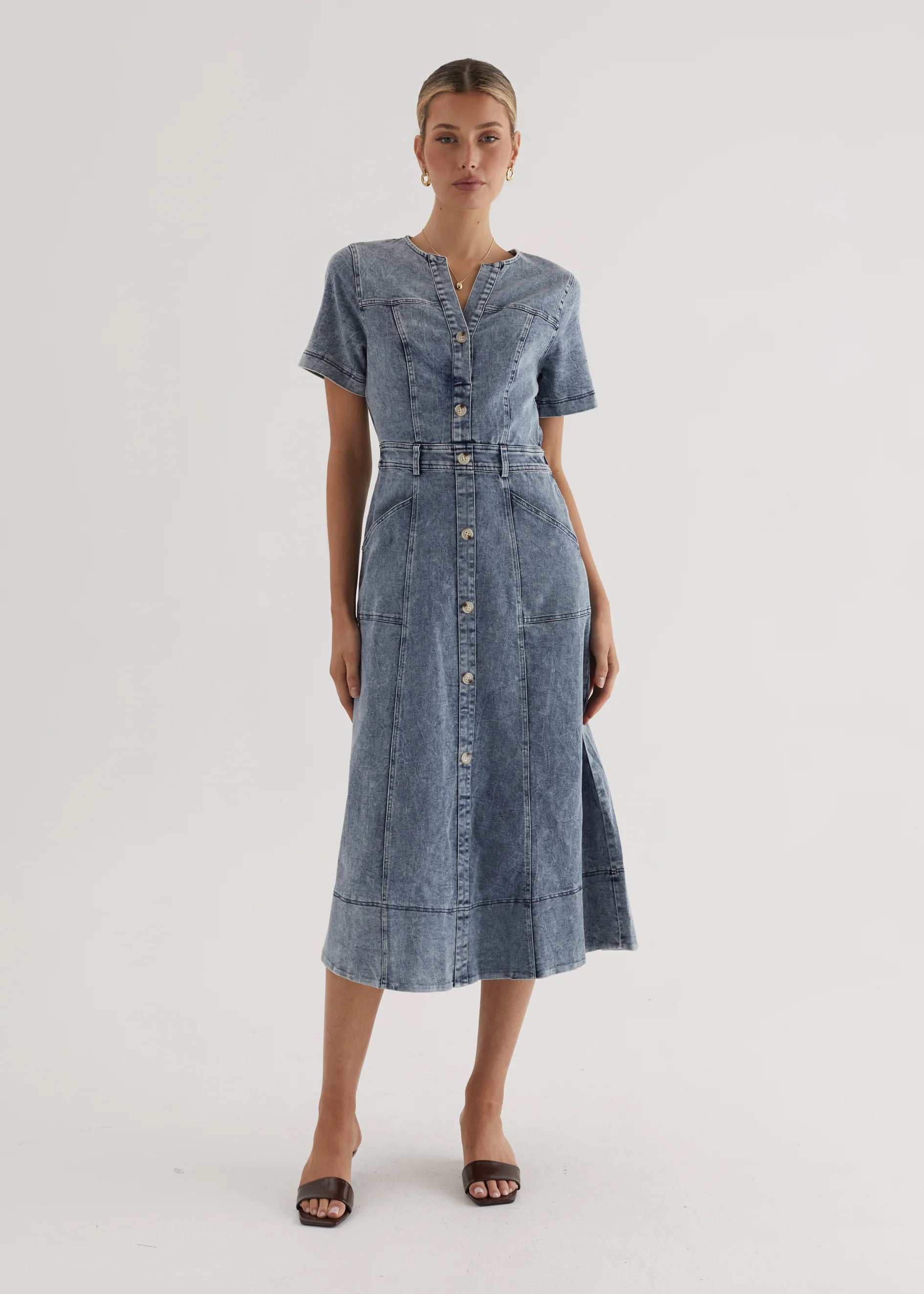 Petra Denim Midi Dress - Washed Blue