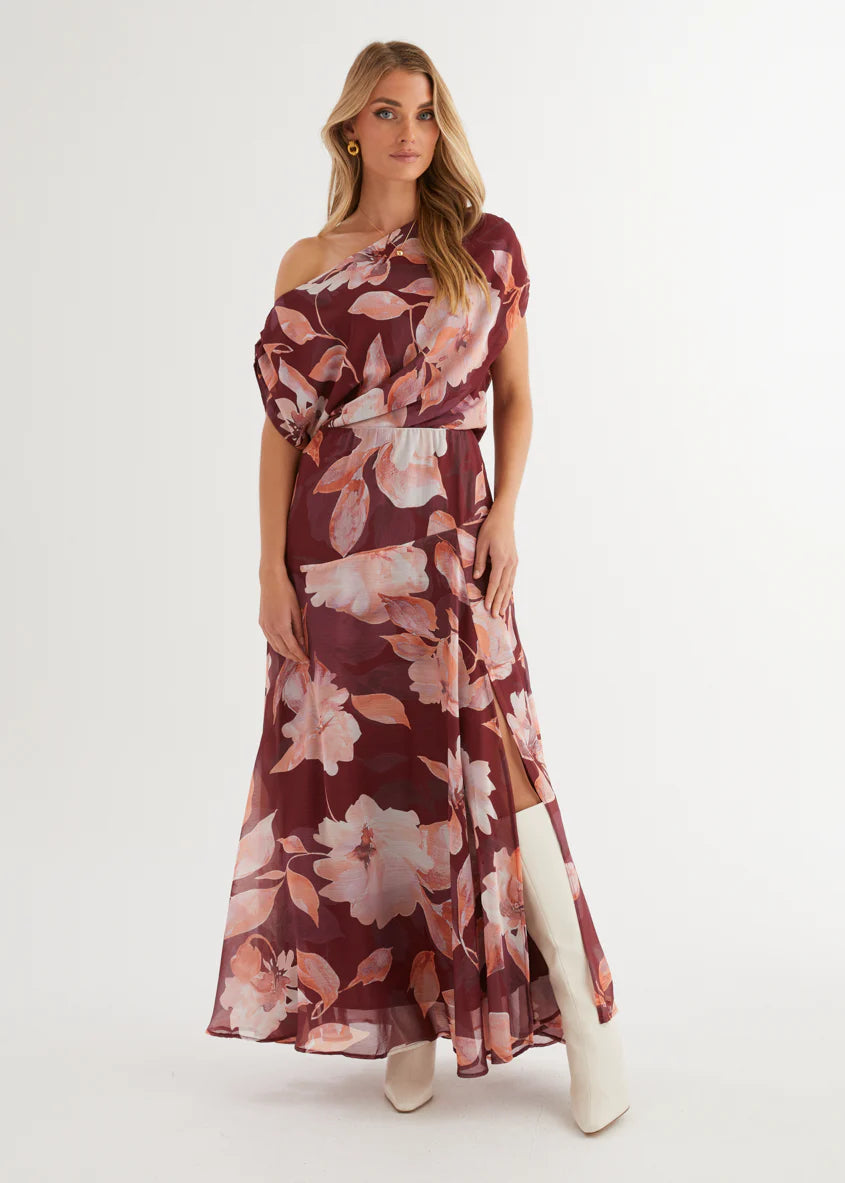 Tatum Maxi Skirt - Burgundy Floral