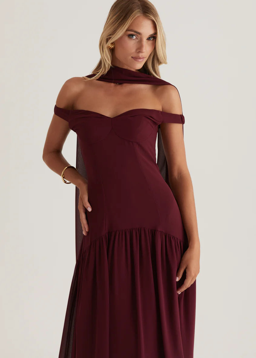 Kirah Off Shoulder Maxi Dress - Wine
