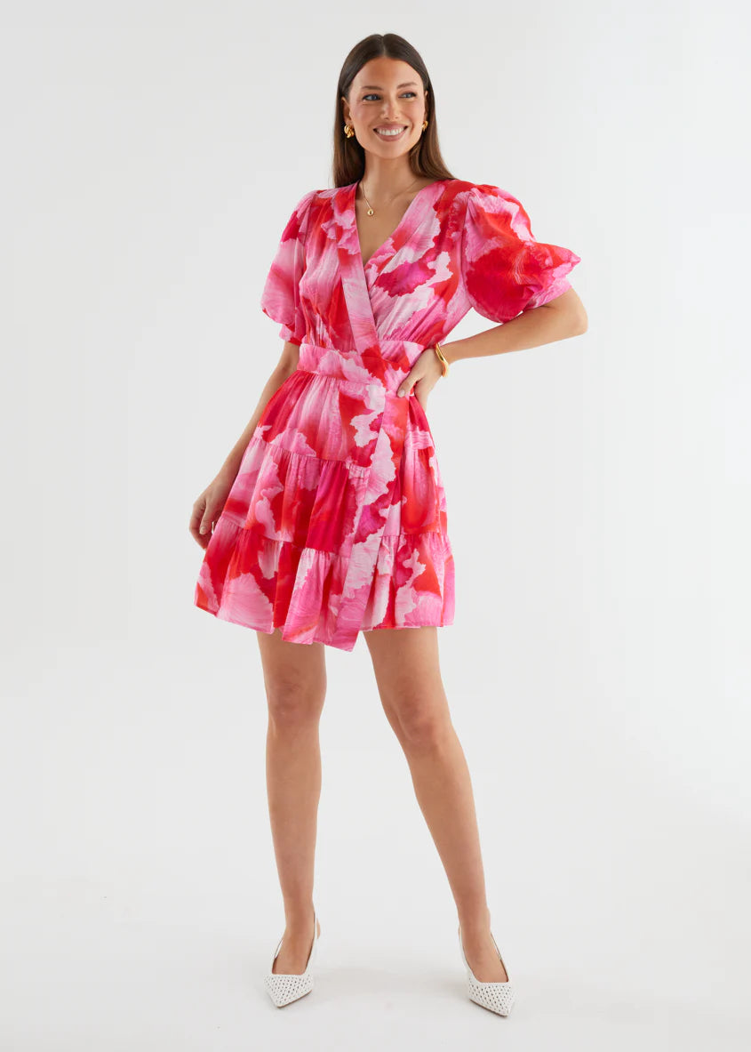 Emely Wrap Dress - Strawberry Abstract