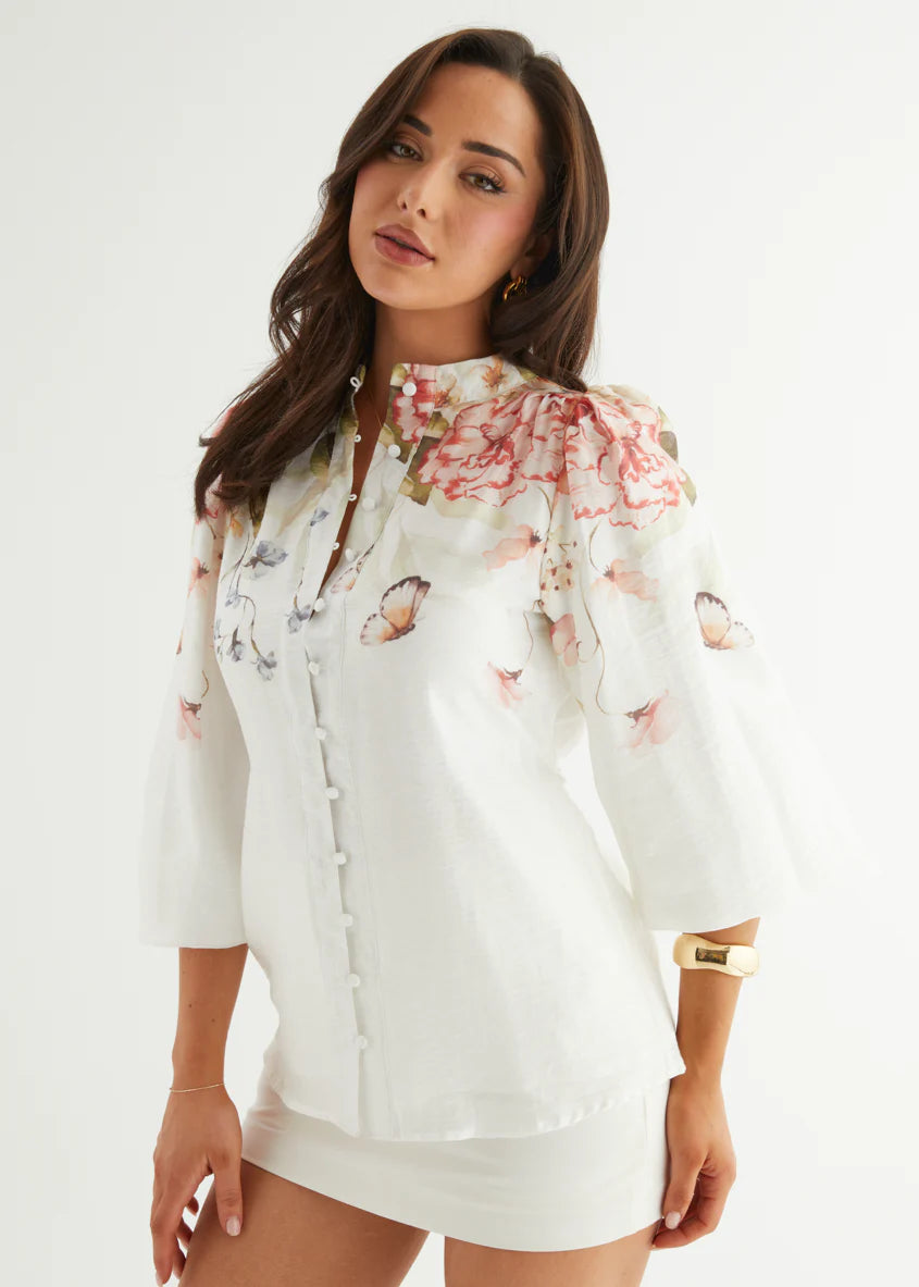 Zarline Blouse - White Garden