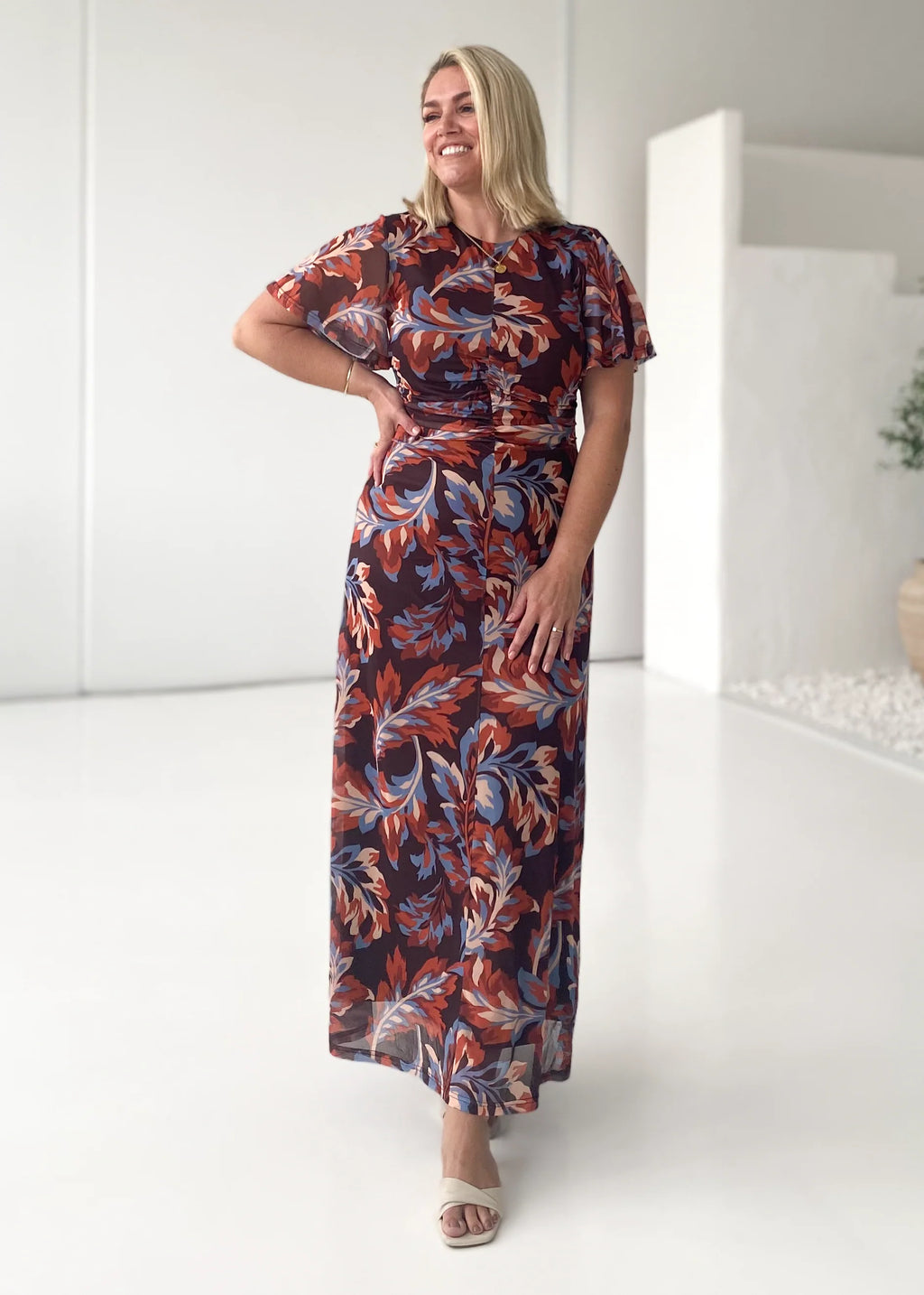 Ricki Mesh Midi Dress - Autumn Leaf