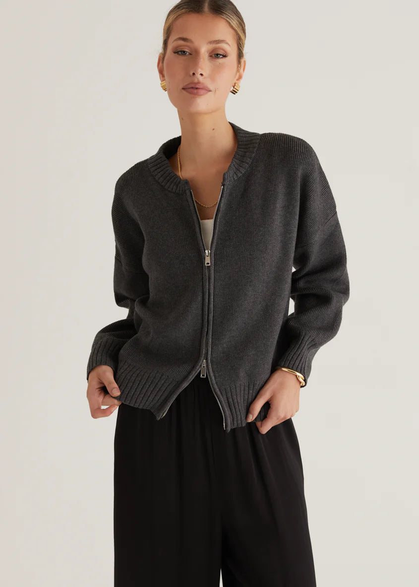 Lizzie Knit Bomber - Charcoal