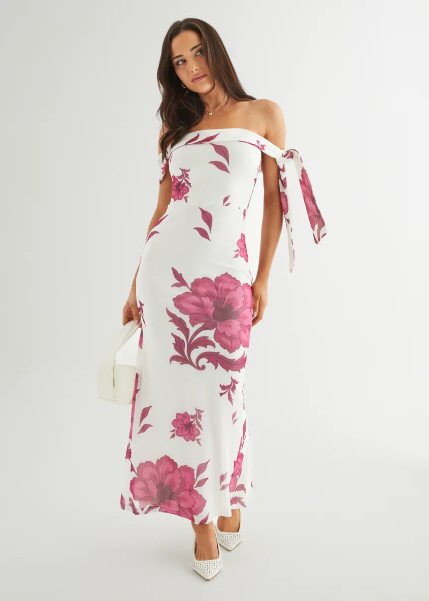 Madisyn Mesh Maxi Dress - Berry Flowers