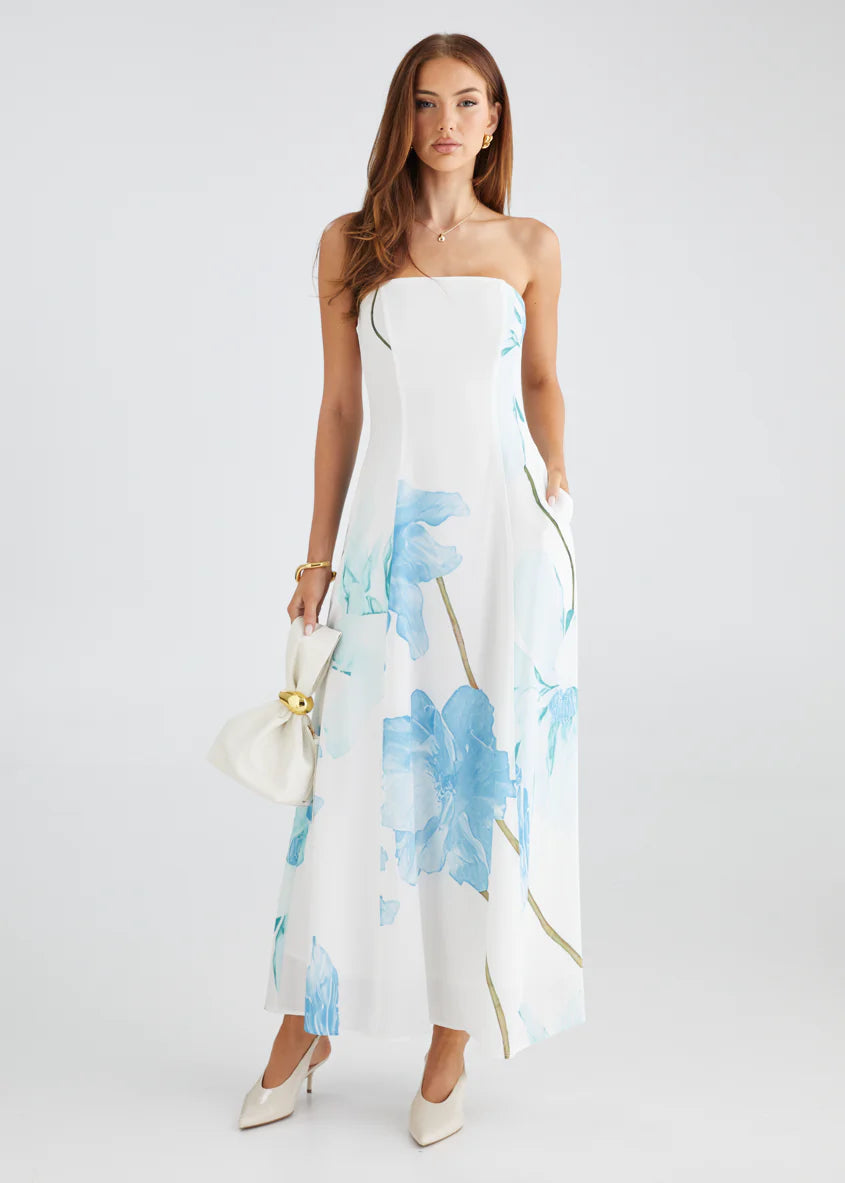 Jayde Strapless Maxi Dress - Blue Flowers