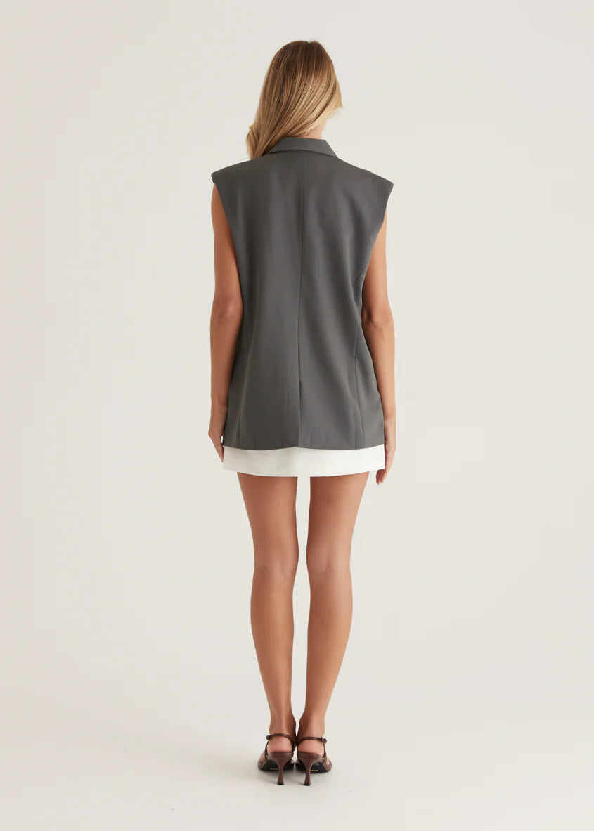 Corina Sleeveless Blazer - Charcoal