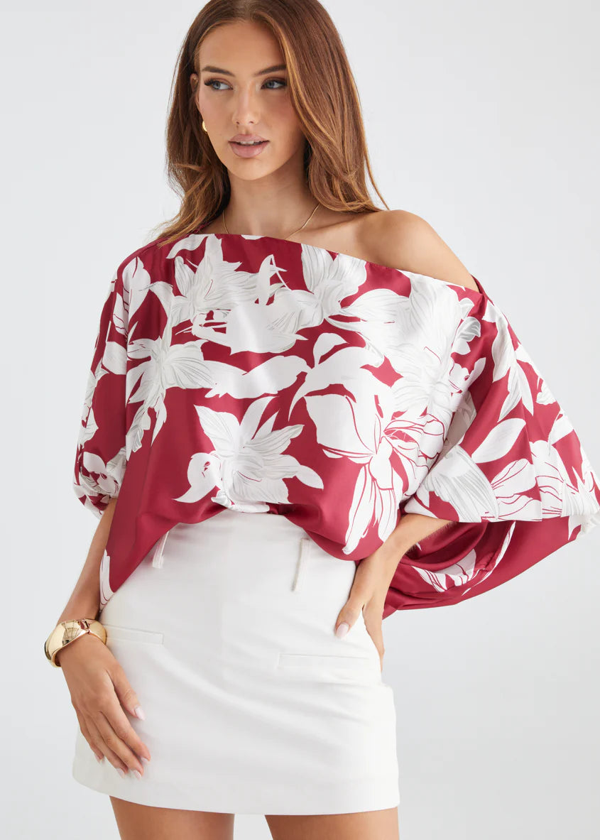 Maui Off Shoulder Top - Ruby Floral