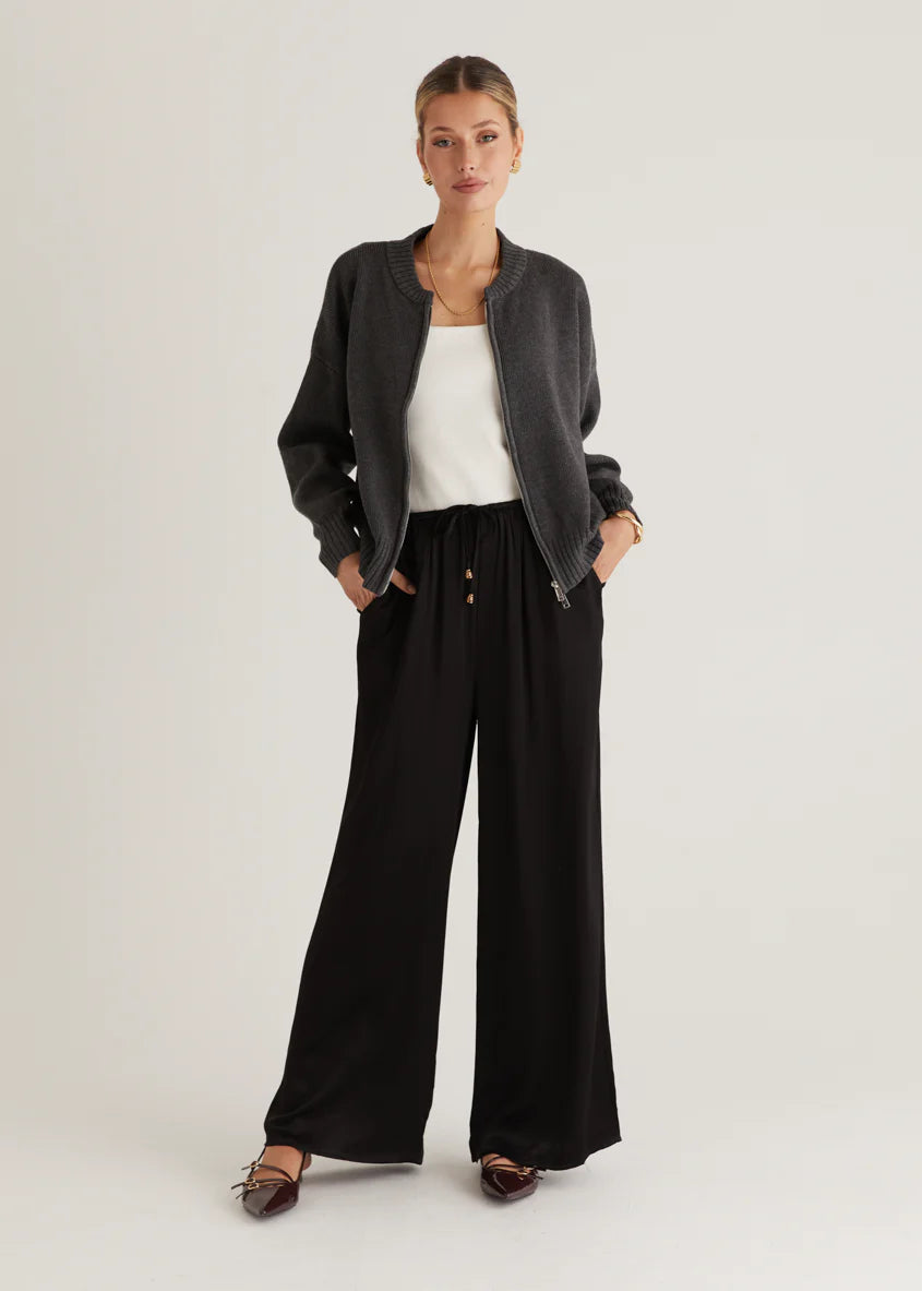 Lizzie Knit Bomber - Charcoal