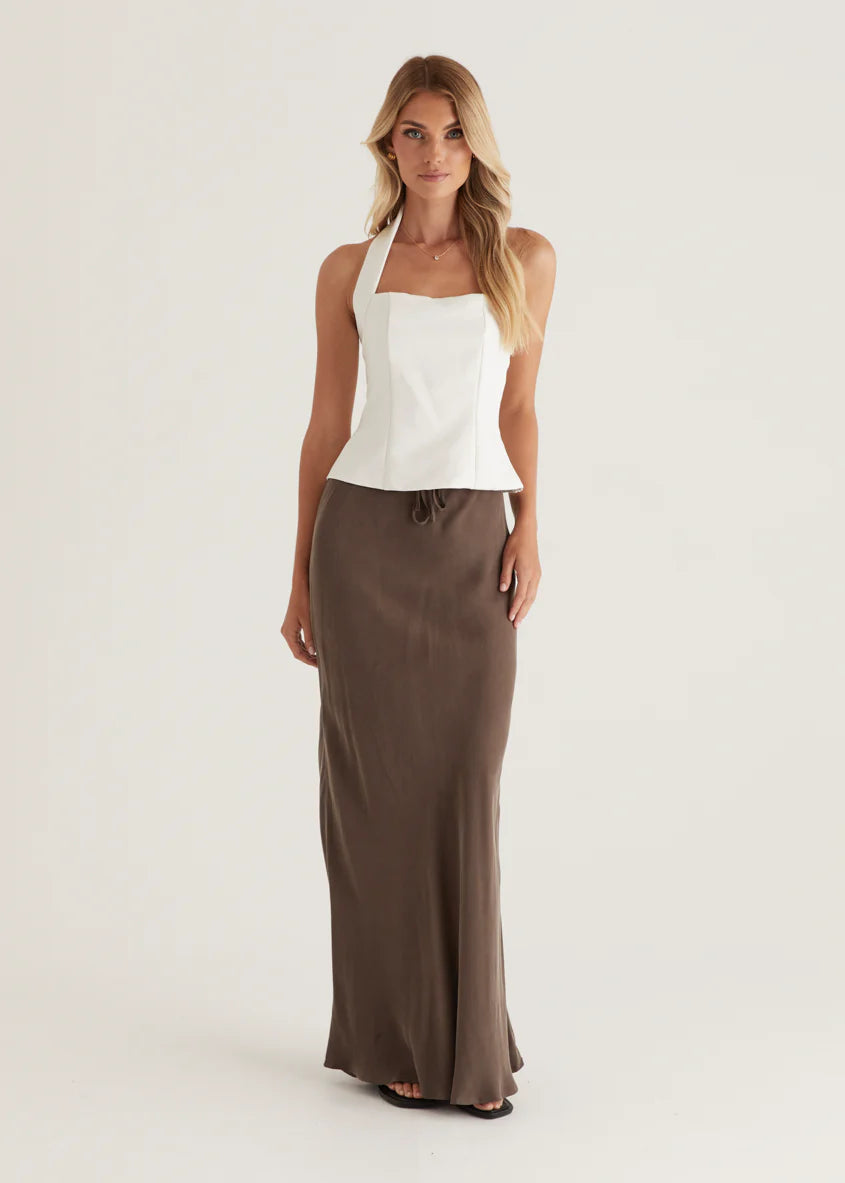 Klarey Cupro Maxi Skirt - Warm Grey