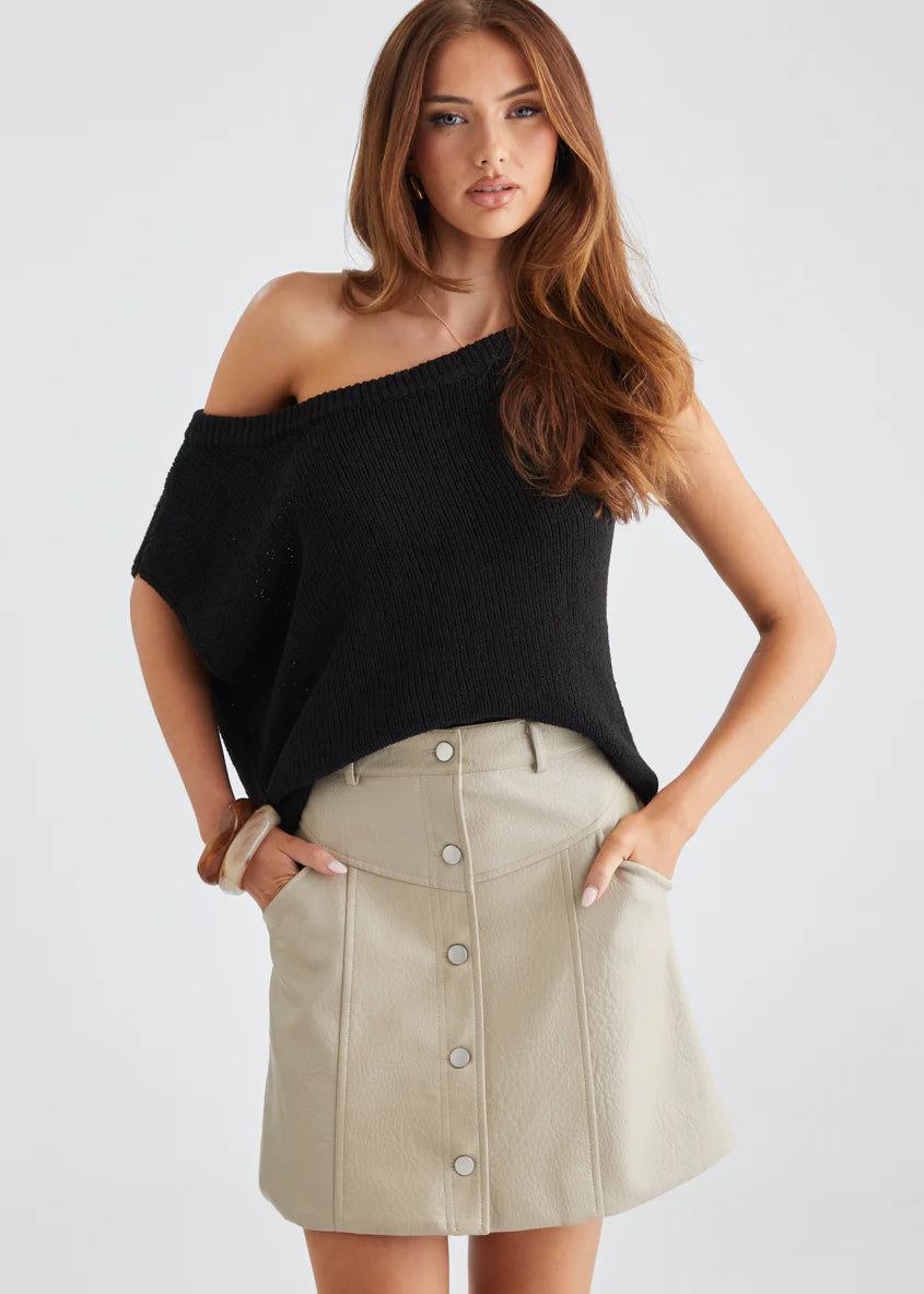 Bittersweet PU Skirt - Bone