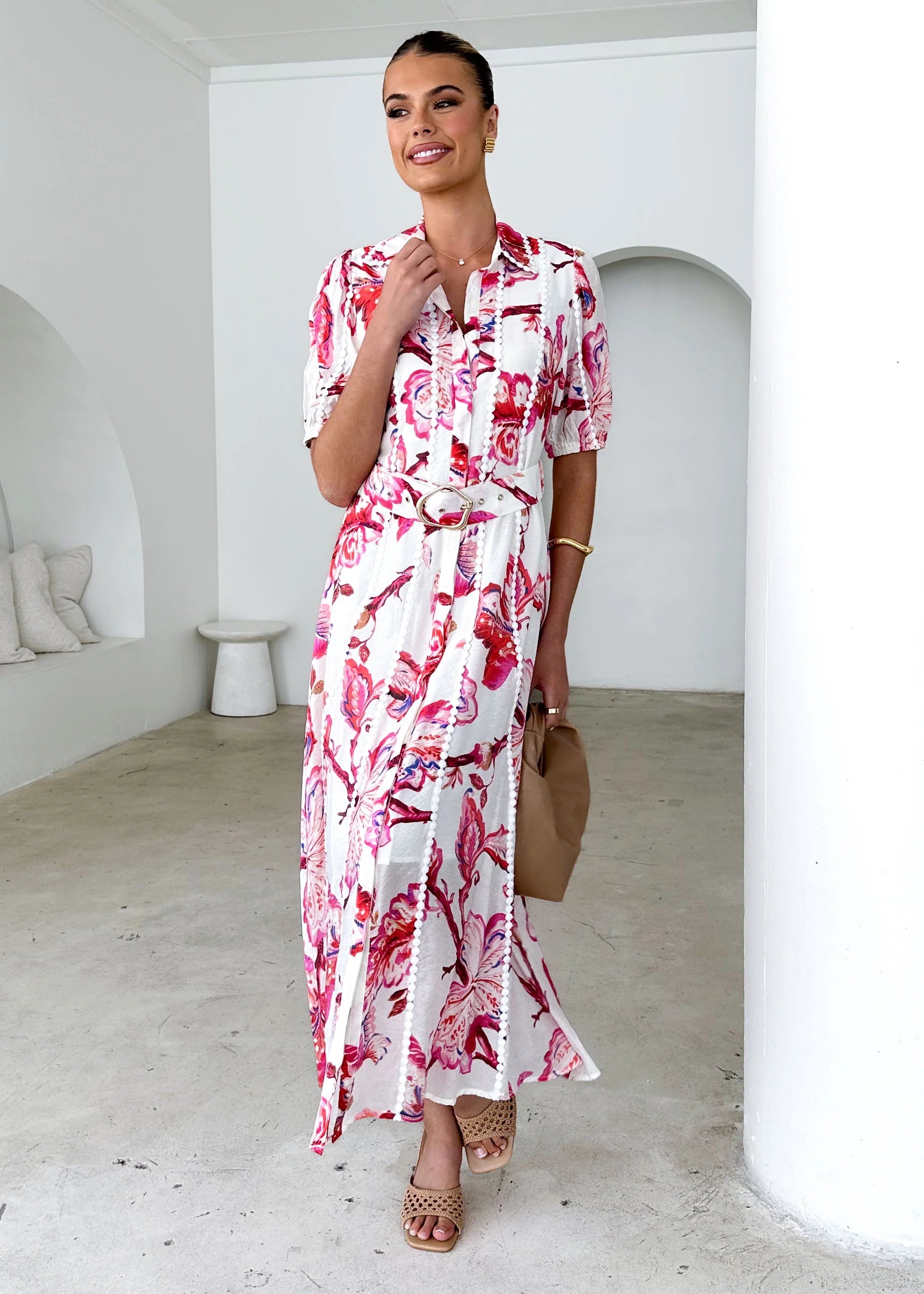 Mannia Maxi Dress - Red Floral