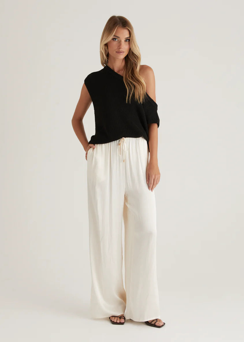 Casoni One Shoulder Knit Top - Black