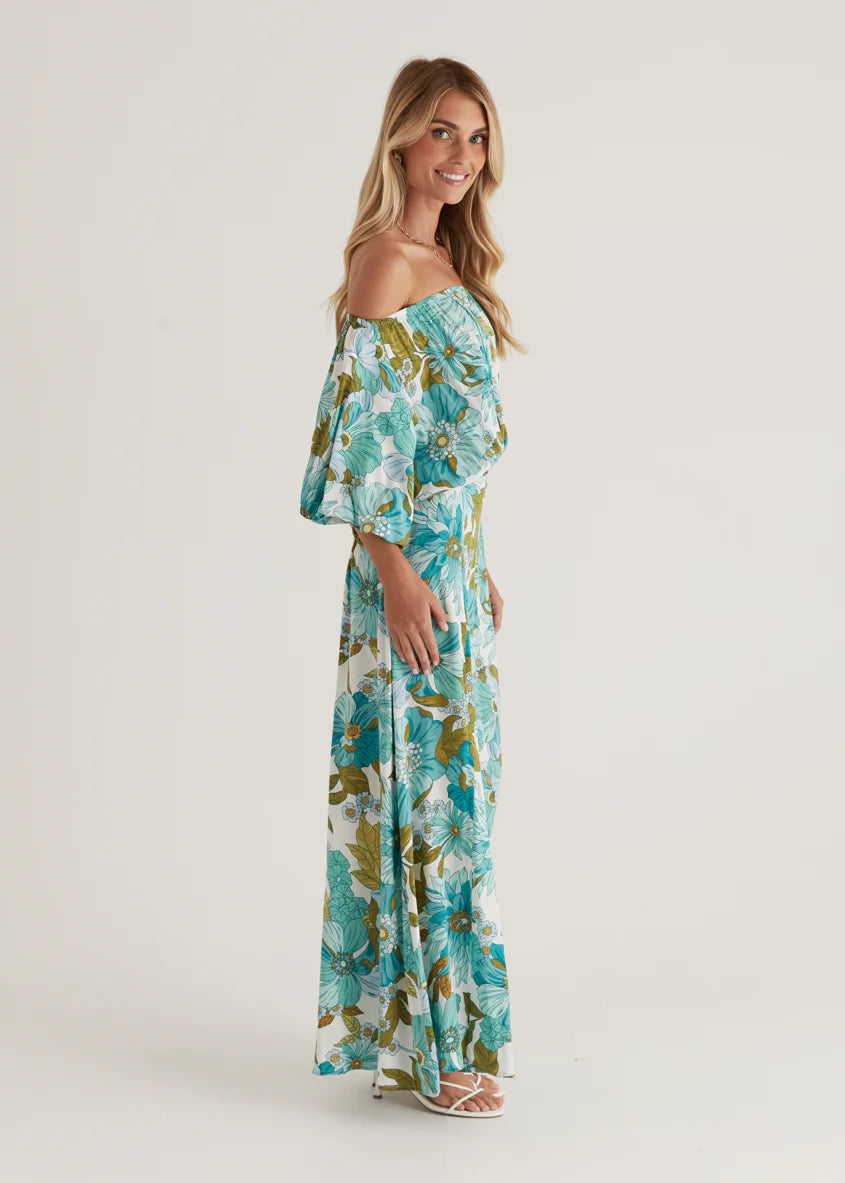 Hallie Off Shoulder Maxi Dress - Amaya Green