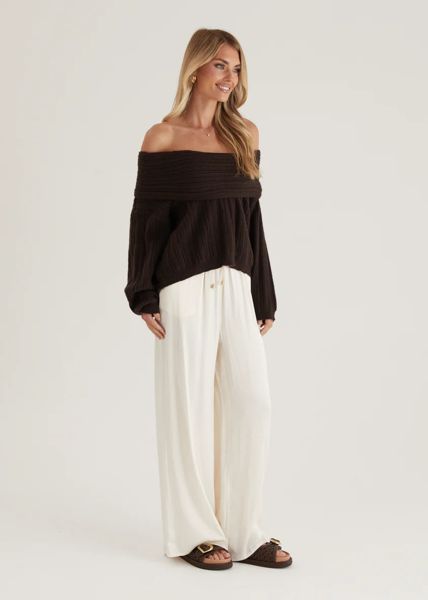 Shiloh Off Shoulder Sweater - Espresso