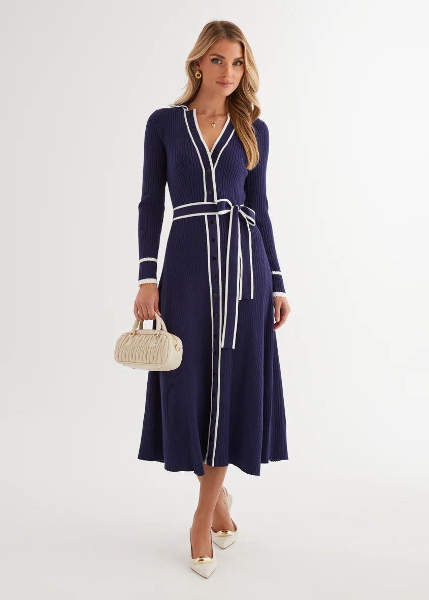 Adah Knit Midi Dress - Navy
